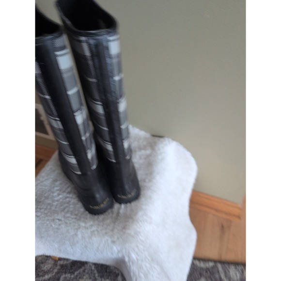 Lauren Ralph Lauren Bethania Rain Welly Rubber Boots Black White Plaid 10 - Picture 4 of 7